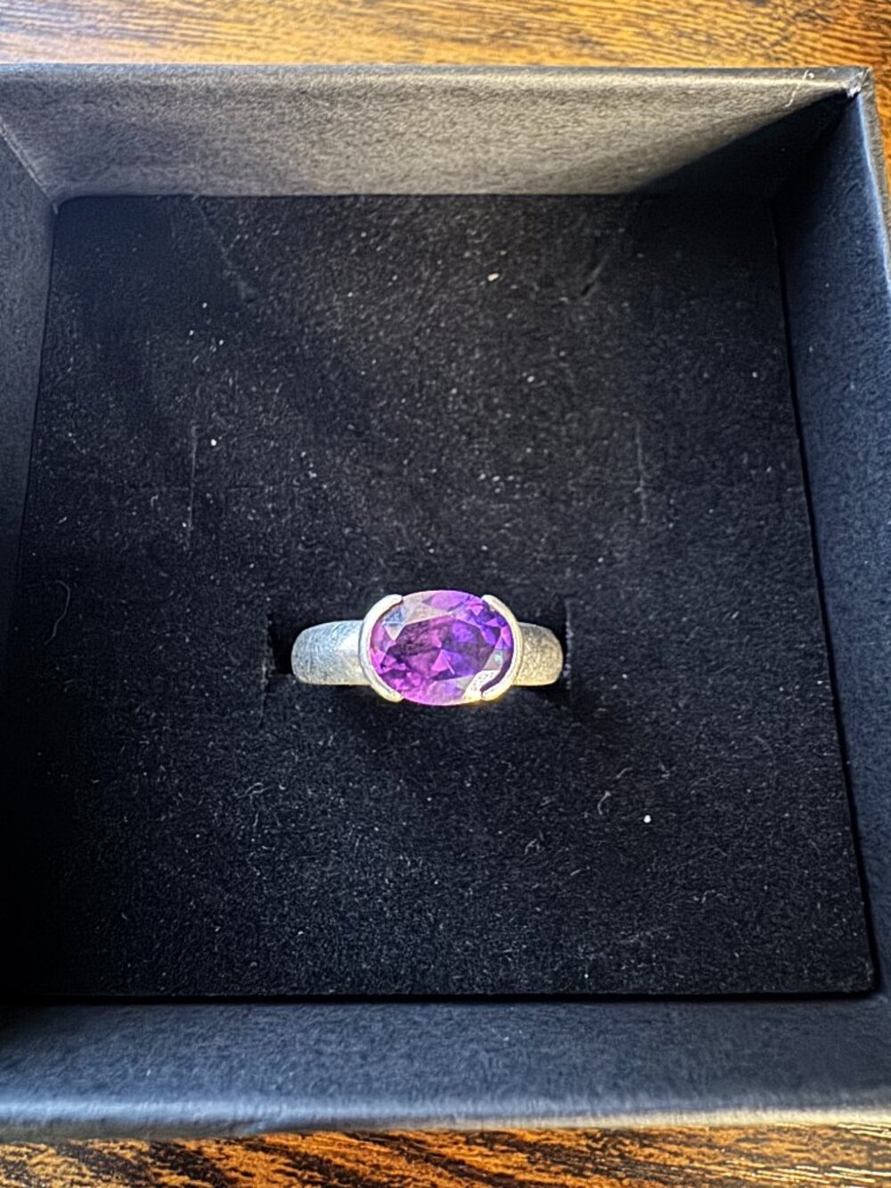 925 Amethyst Ring Natural, Sterling Silver, Ring Size 7, Bezel Setting, Vintage